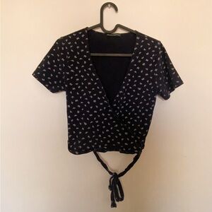 Brandy Melville Blue Floral Wrap Tee